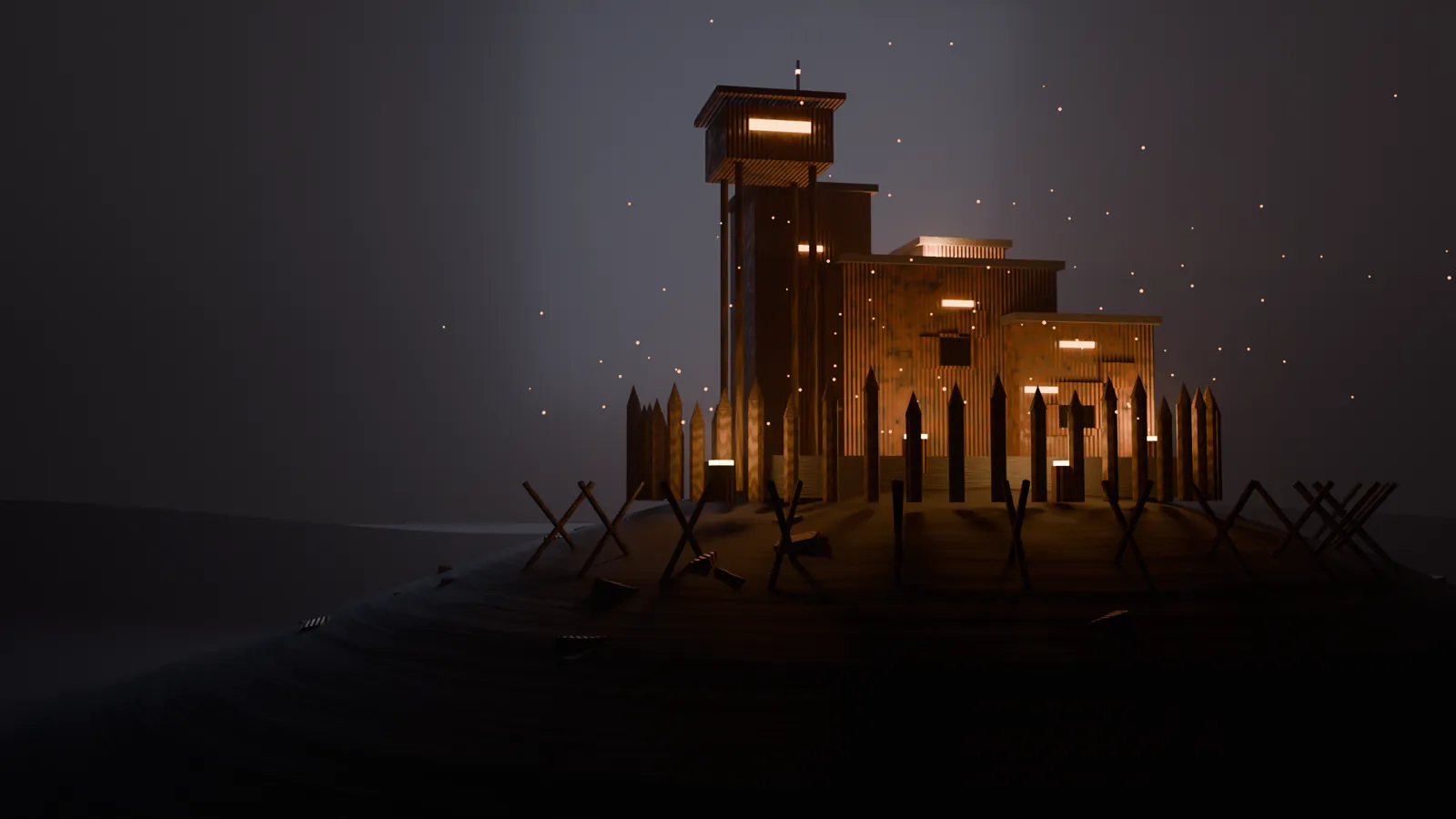 Concept art: IronHoller base at night (draft render)